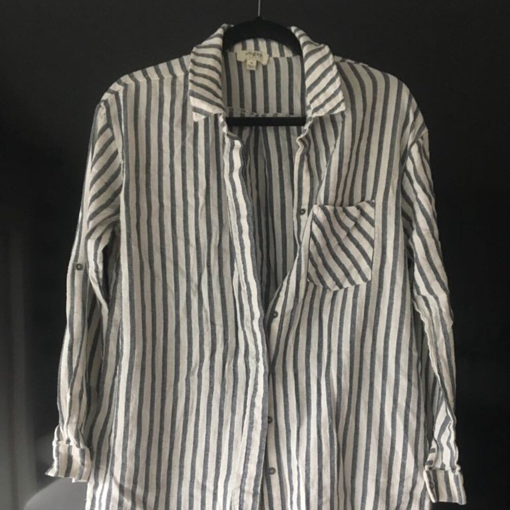 Blue and White Striped Tunic Button Down